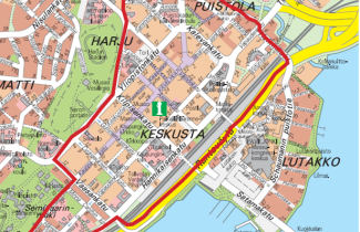 Jyväskylän kaupungin keskustan ilotulitteiden kieltoalue.