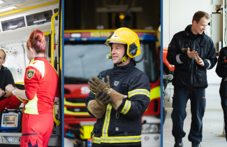 Ensuhoitajia, palomies ja riskienhallinnan henkilöstöä