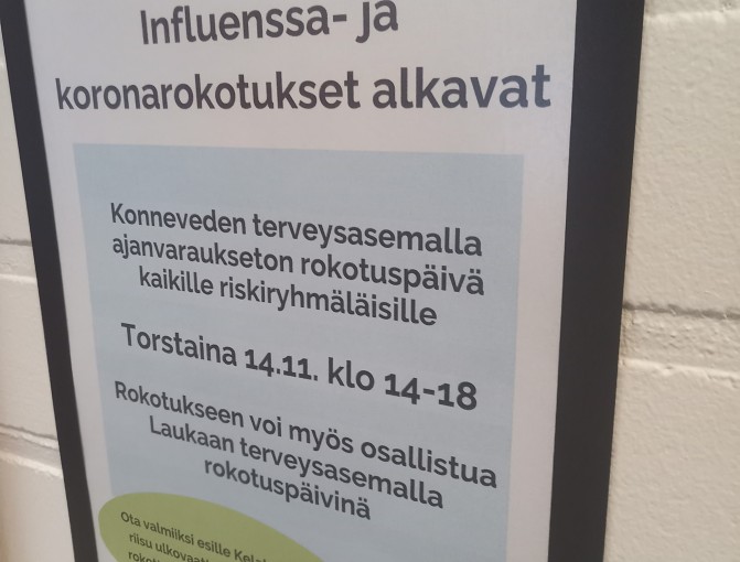 Influenssa- ja koronarokotukset Konnevedellä 14.11.