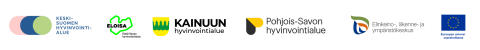 Keski-Suomen, Etelä-Savon, Kainuun ja Pohjois-Savon hyvinvointialueiden, ELY-keskuksen ja EU:n osarahoittama -logot.